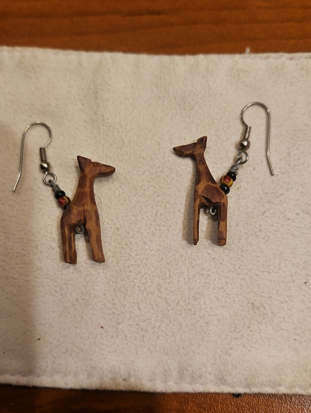 Handcarved Wooden Giraffe Dangle Earrings - Brown